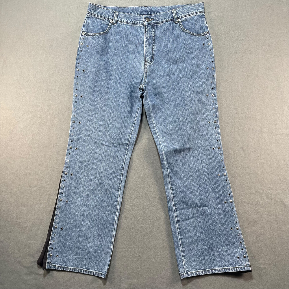 Harley Davidson Womens Flared Jeans Size 16 Cotton Light Wash Embellished